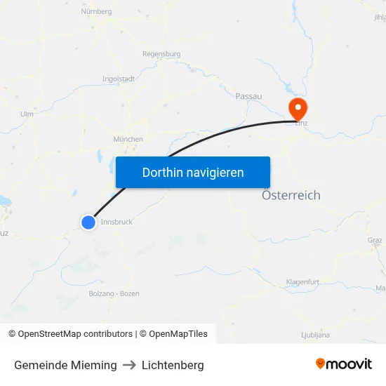 Gemeinde Mieming to Lichtenberg map