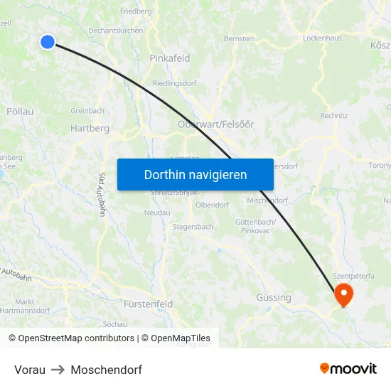 Vorau to Moschendorf map