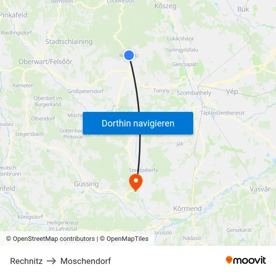 Rechnitz to Moschendorf map