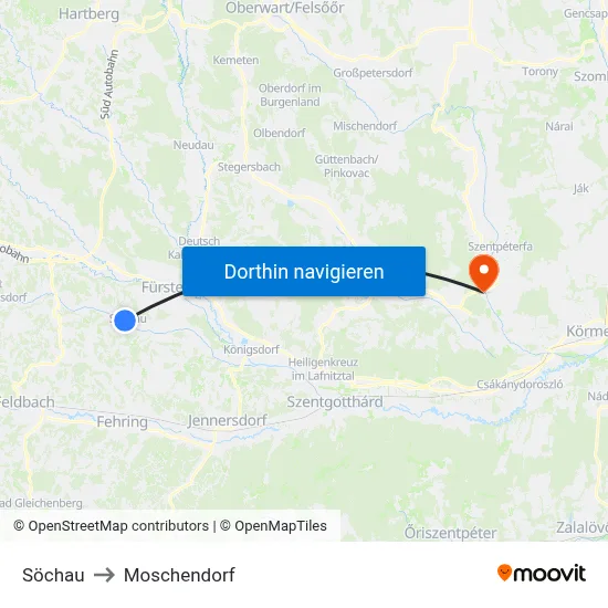Söchau to Moschendorf map