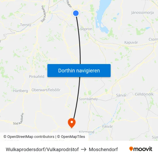 Wulkaprodersdorf/Vulkaprodrštof to Moschendorf map