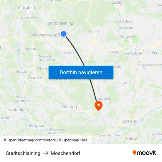 Stadtschlaining to Moschendorf map