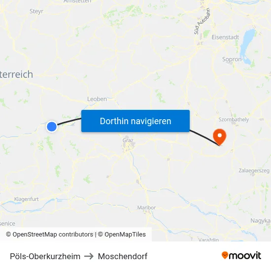 Pöls-Oberkurzheim to Moschendorf map