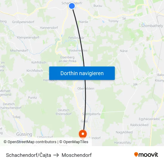 Schachendorf/Čajta to Moschendorf map