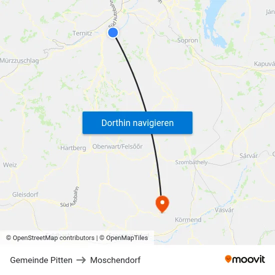 Gemeinde Pitten to Moschendorf map