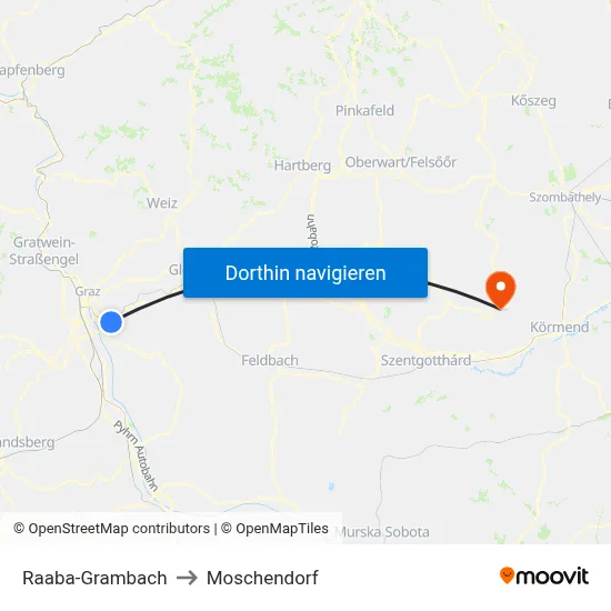 Raaba-Grambach to Moschendorf map