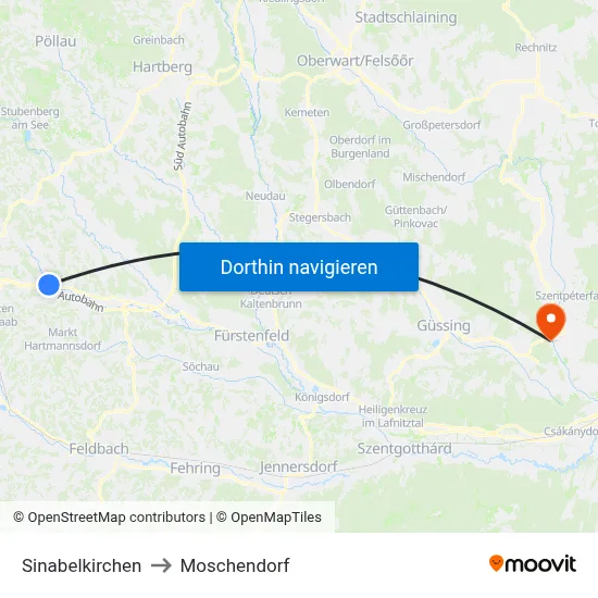 Sinabelkirchen to Moschendorf map