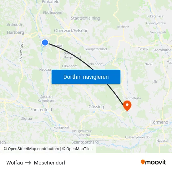 Wolfau to Moschendorf map