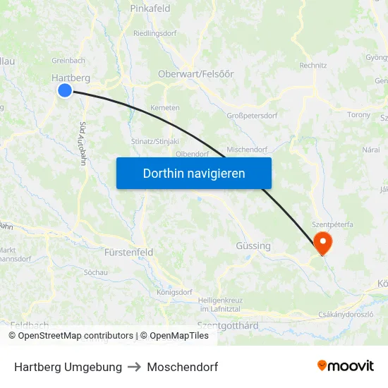Hartberg Umgebung to Moschendorf map