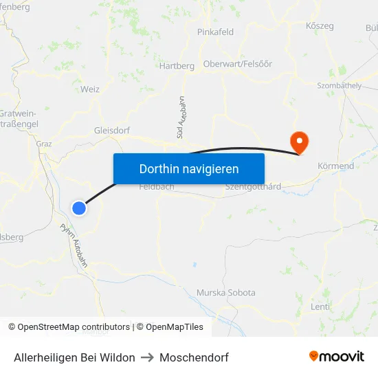 Allerheiligen Bei Wildon to Moschendorf map