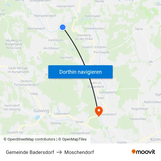 Gemeinde Badersdorf to Moschendorf map