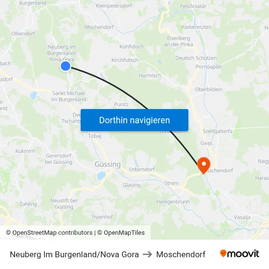Neuberg Im Burgenland/Nova Gora to Moschendorf map