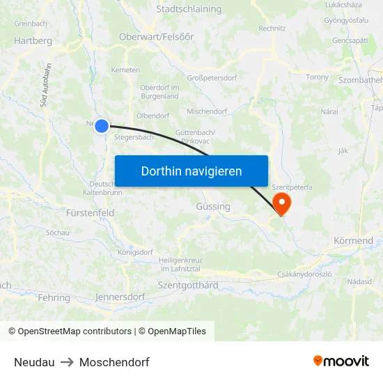 Neudau to Moschendorf map
