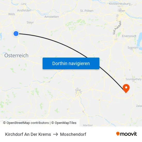 Kirchdorf An Der Krems to Moschendorf map