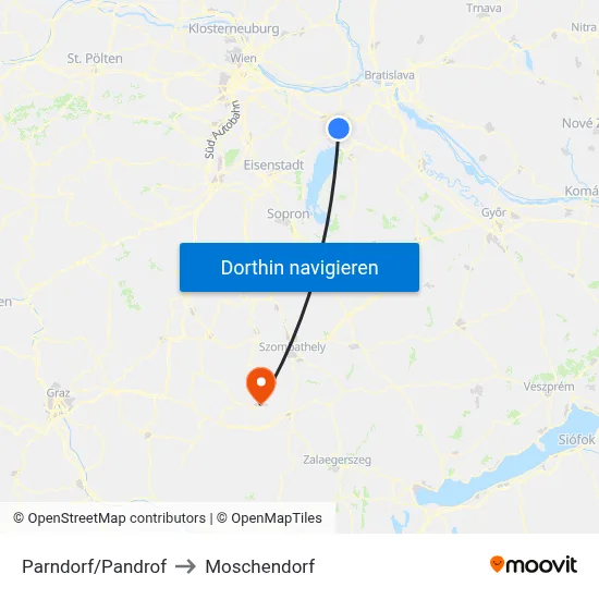 Parndorf/Pandrof to Moschendorf map