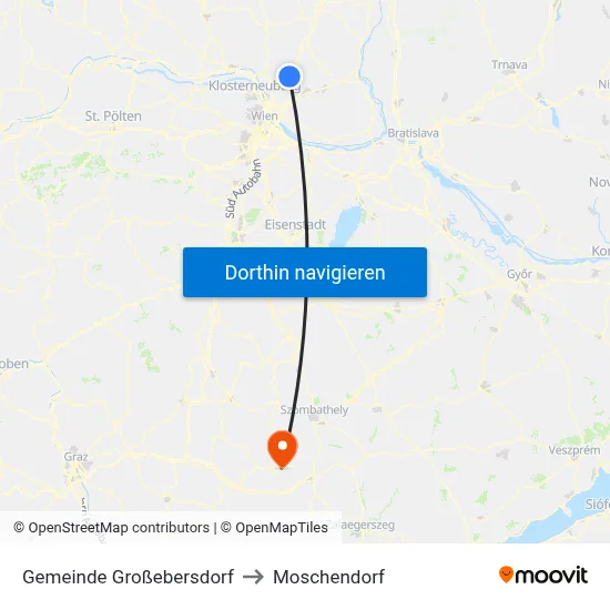 Gemeinde Großebersdorf to Moschendorf map
