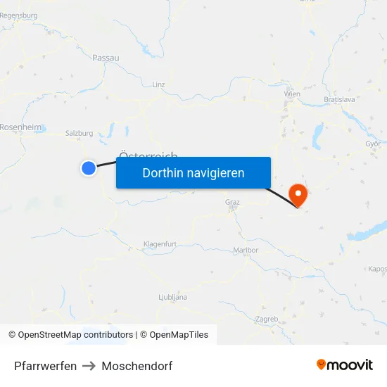 Pfarrwerfen to Moschendorf map