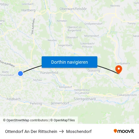 Ottendorf An Der Rittschein to Moschendorf map