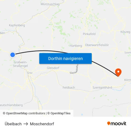 Übelbach to Moschendorf map