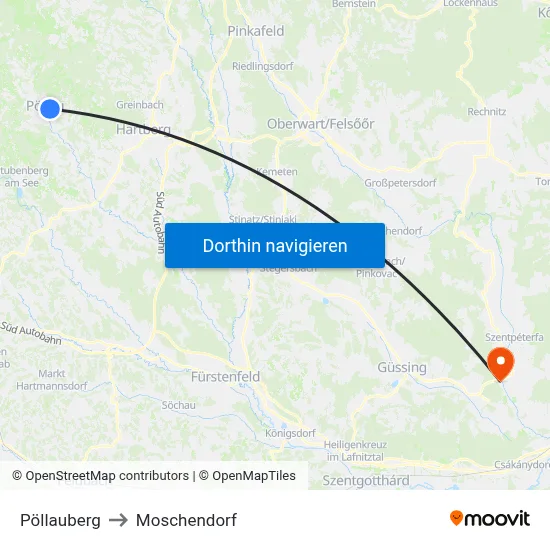 Pöllauberg to Moschendorf map
