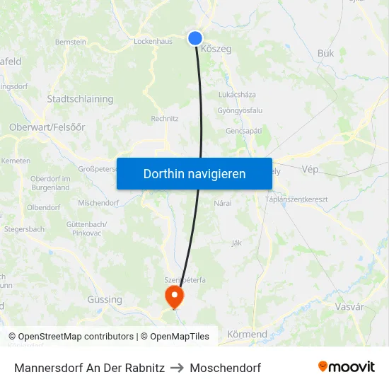 Mannersdorf An Der Rabnitz to Moschendorf map