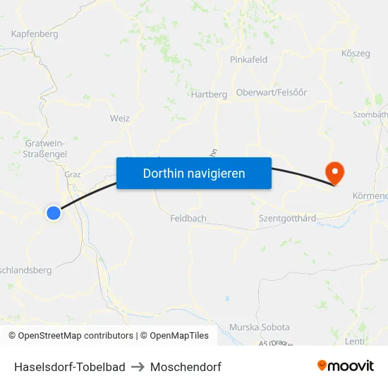 Haselsdorf-Tobelbad to Moschendorf map