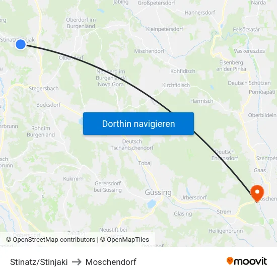 Stinatz/Stinjaki to Moschendorf map