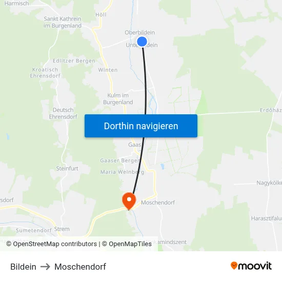 Bildein to Moschendorf map