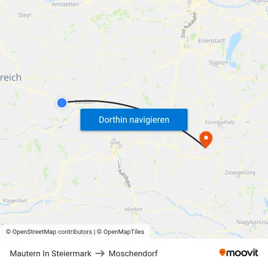 Mautern In Steiermark to Moschendorf map