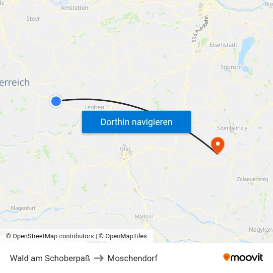 Wald am Schoberpaß to Moschendorf map