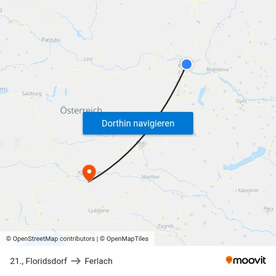 21., Floridsdorf to Ferlach map