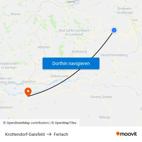Krottendorf-Gaisfeld to Ferlach map