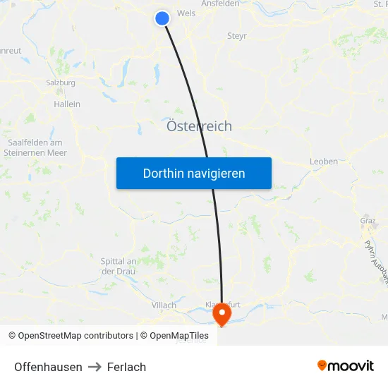 Offenhausen to Ferlach map