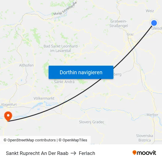 Sankt Ruprecht An Der Raab to Ferlach map