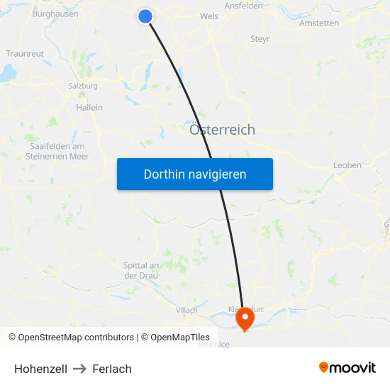 Hohenzell to Ferlach map