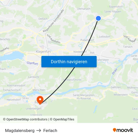 Magdalensberg to Ferlach map