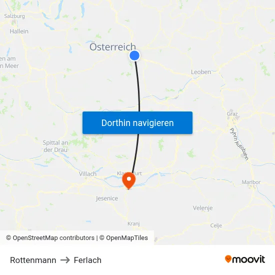 Rottenmann to Ferlach map