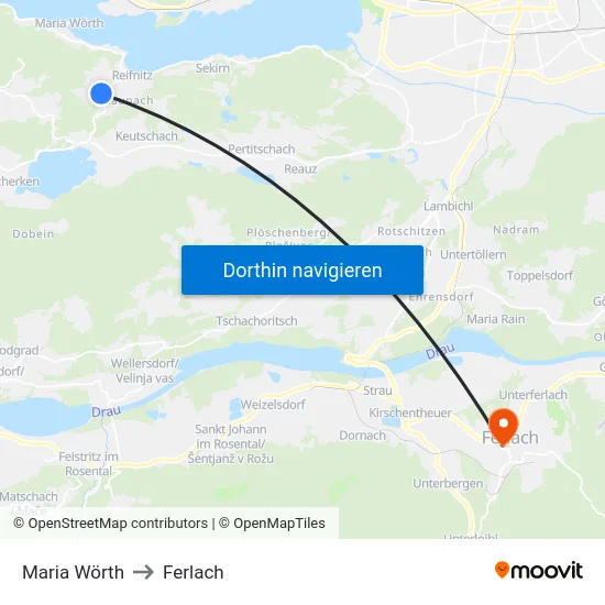 Maria Wörth to Ferlach map