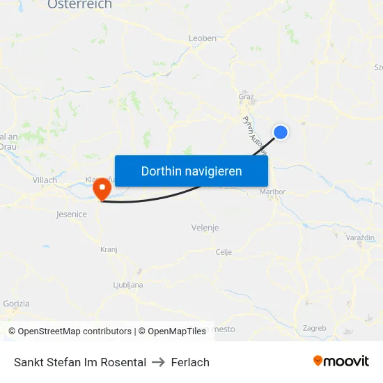 Sankt Stefan Im Rosental to Ferlach map