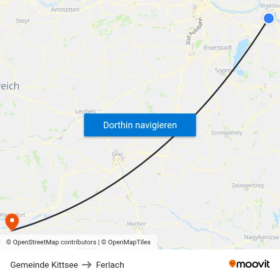 Gemeinde Kittsee to Ferlach map