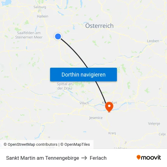 Sankt Martin am Tennengebirge to Ferlach map