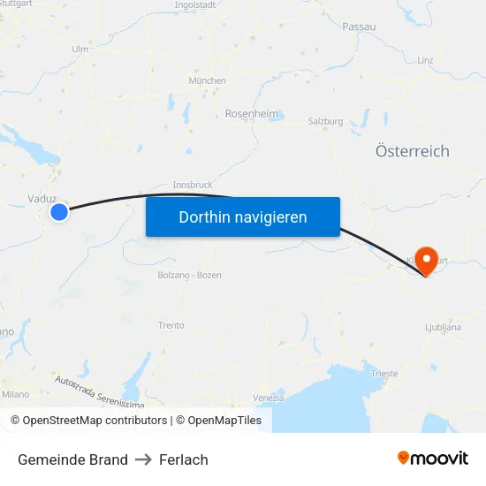 Gemeinde Brand to Ferlach map