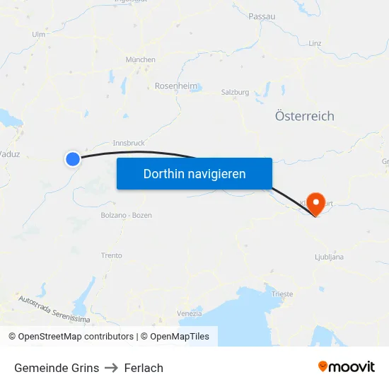 Gemeinde Grins to Ferlach map