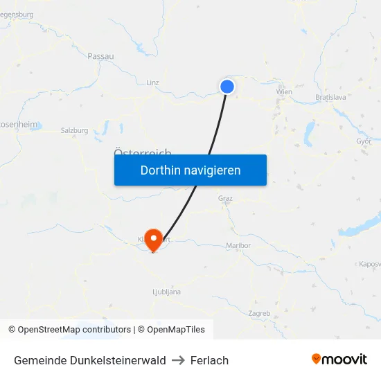 Gemeinde Dunkelsteinerwald to Ferlach map