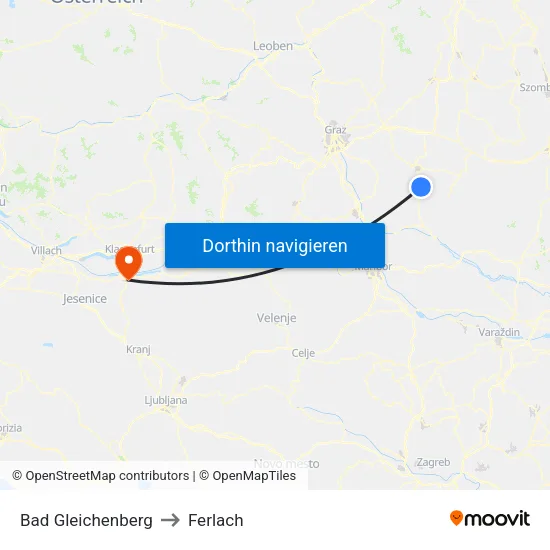 Bad Gleichenberg to Ferlach map