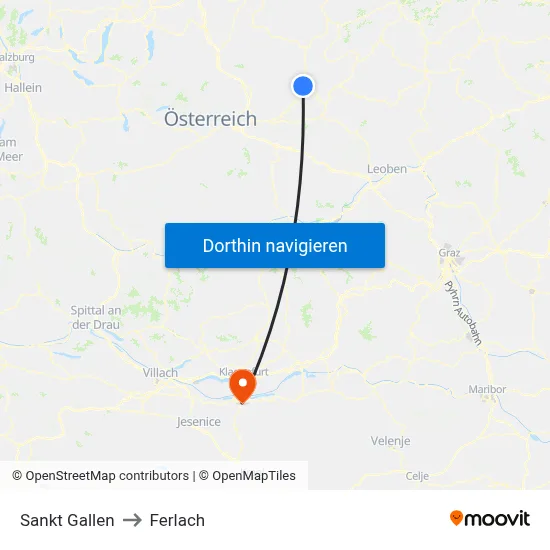 Sankt Gallen to Ferlach map