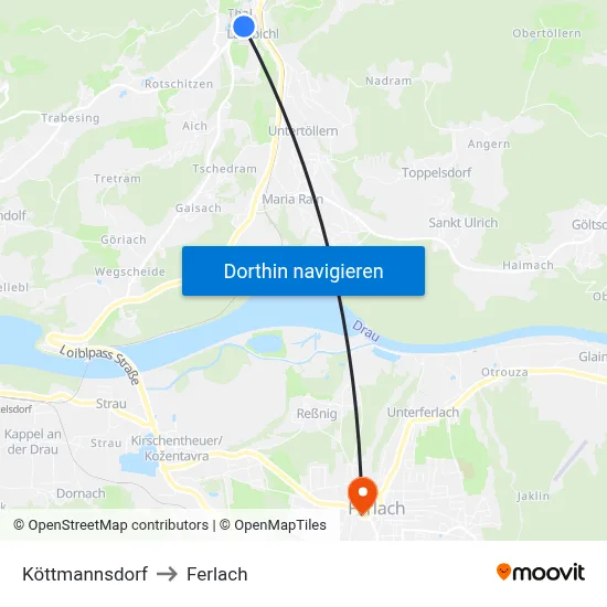 Köttmannsdorf to Ferlach map