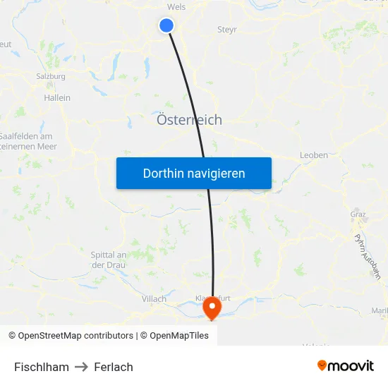 Fischlham to Ferlach map