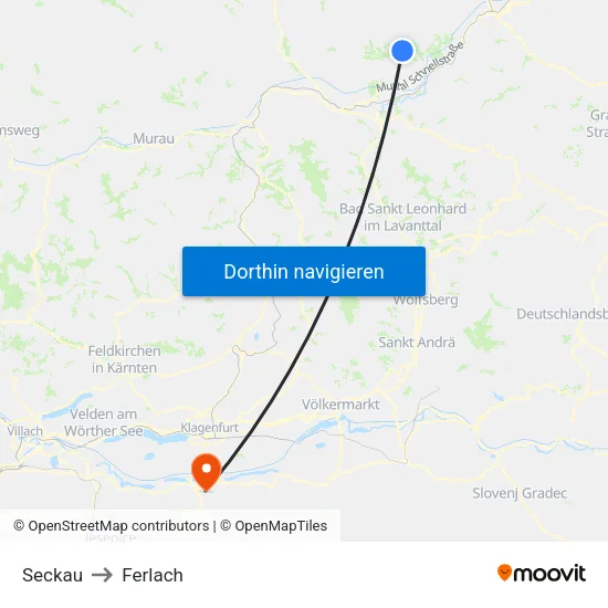 Seckau to Ferlach map