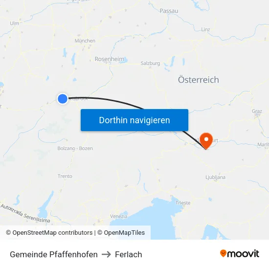 Gemeinde Pfaffenhofen to Ferlach map